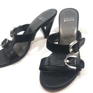 Stuart Weitzman black leather heels size6 triangle